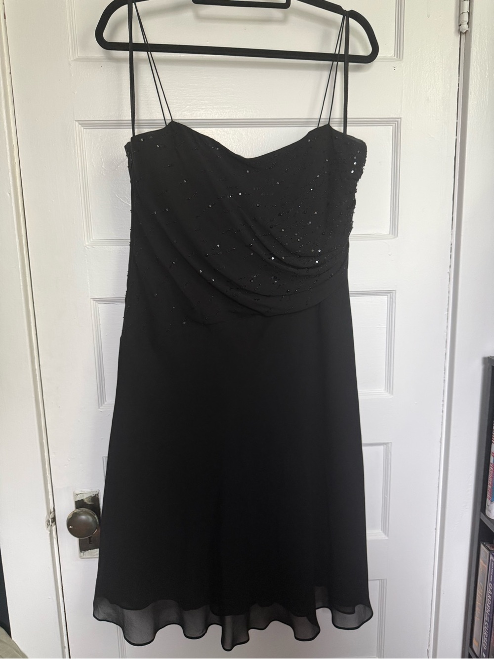 VTG Anne Klein Black 100% Silk Cocktail Evening Dress w/ Ruched Beaded Bodice 14